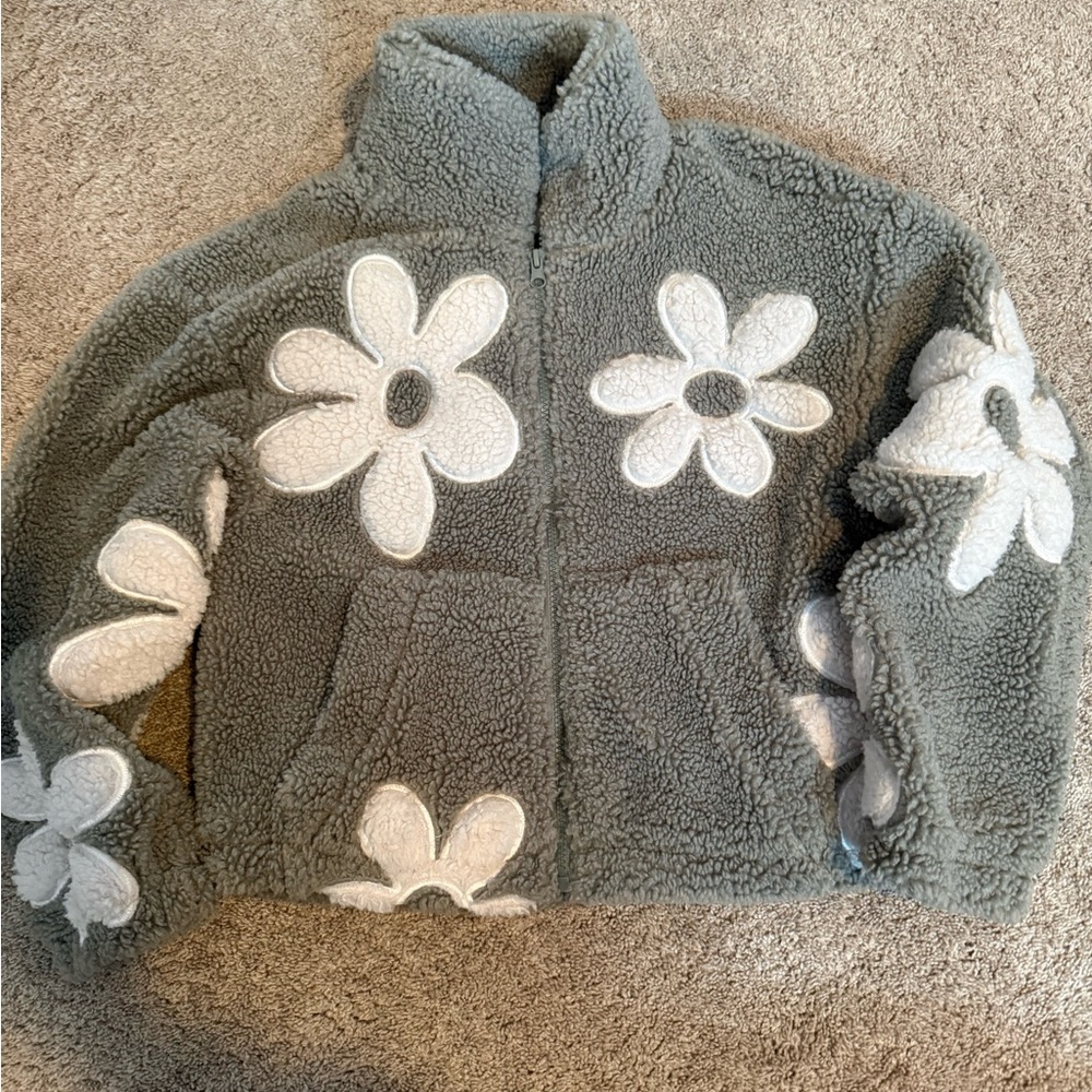 Cozy Fleece Jacket with Floral Design size XS WOMENS